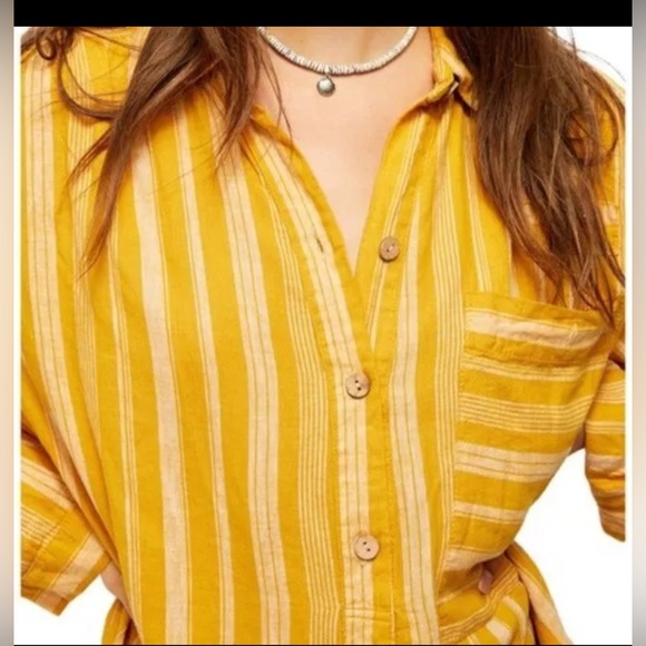 Free People Summer Breeze Button Tunic Mustard Combo Women Size Large - Picture 2 of 10